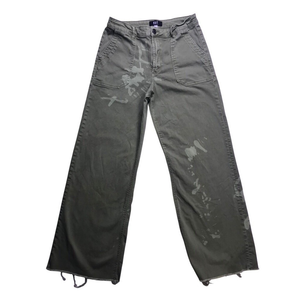 Kut‎ From The Kloth Meg Wide Leg Women 8 Olive Green  Bleach Splatter